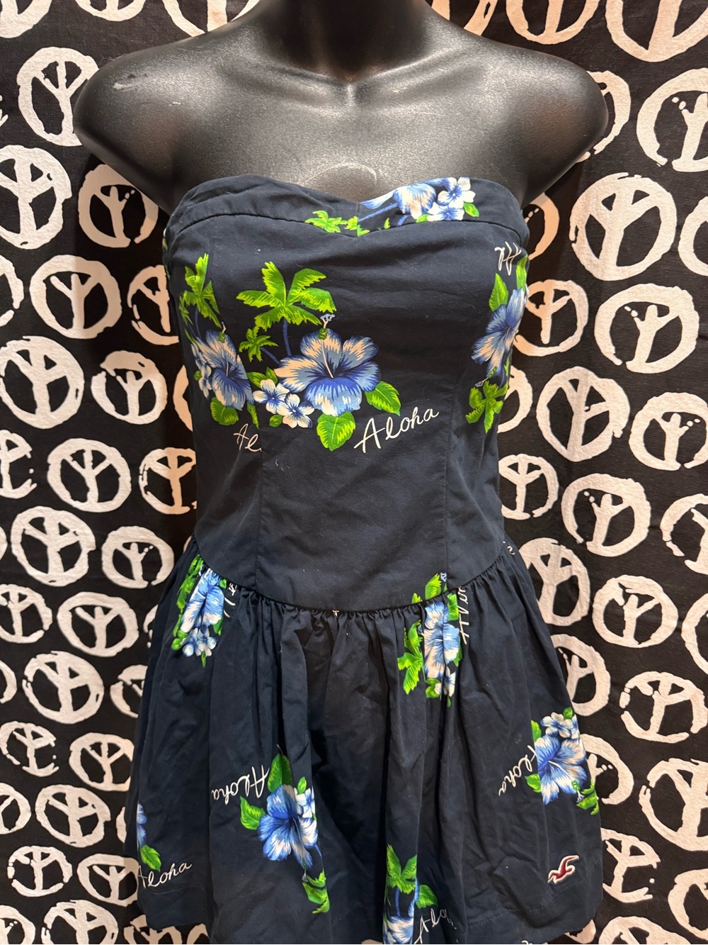 Hollister Strapless Navy Aloha Floral Dress